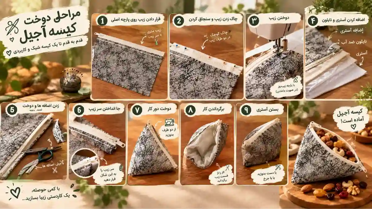 مراحل دوخت کیسه آجیل-هنرآموز