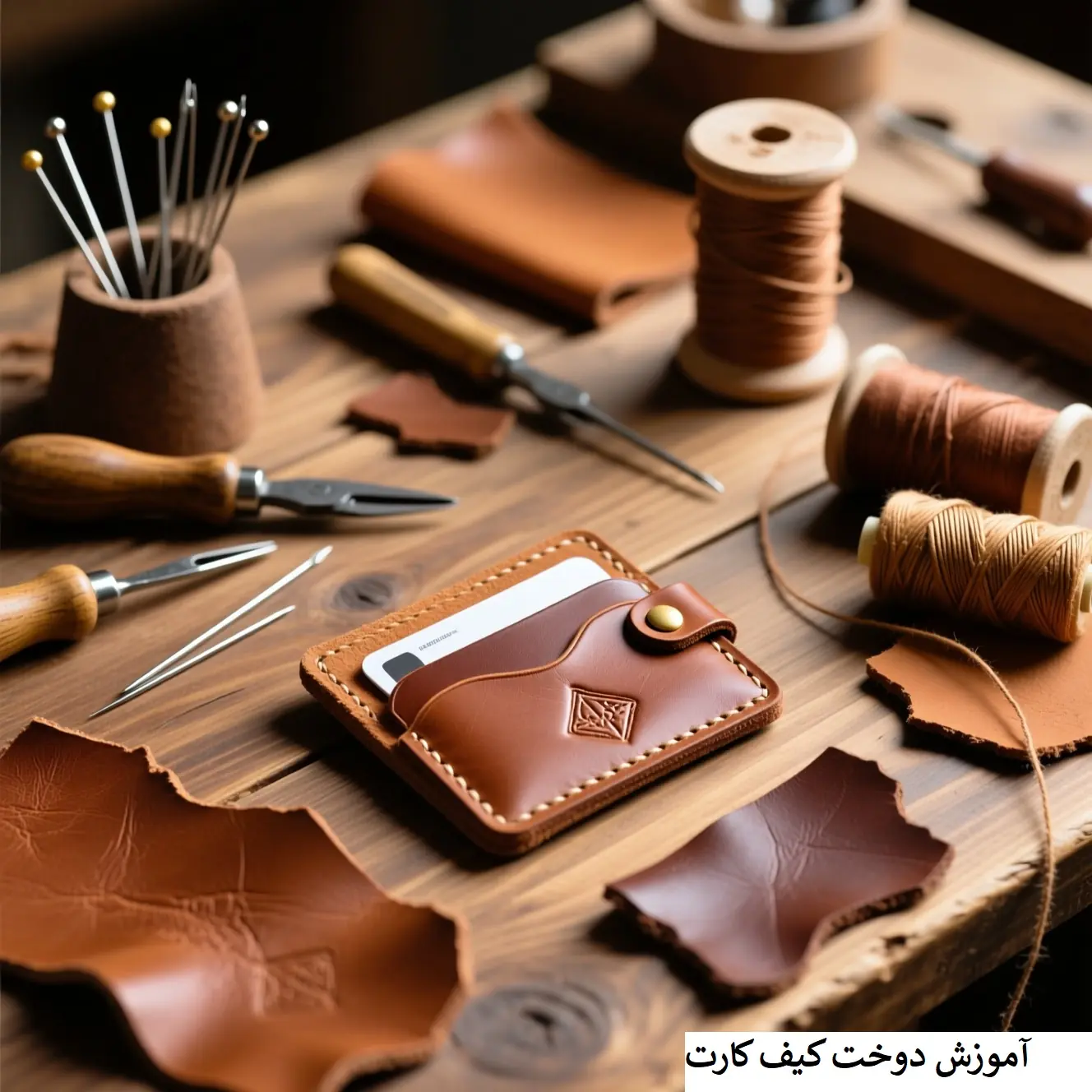 آموزش دوخت کیف کارت چرم-هنرآموز