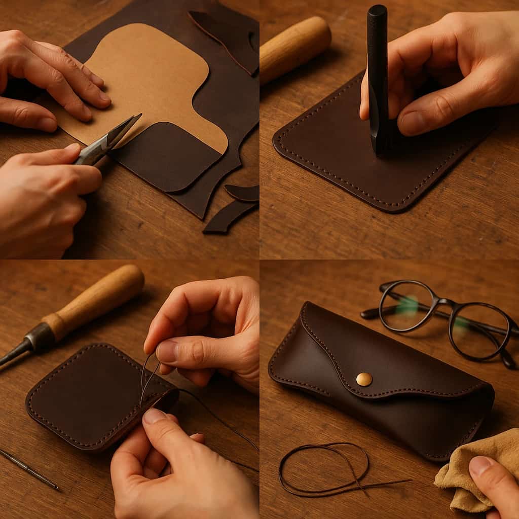آموزش مرحله به مرحله دوخت کیف عینک چرمی