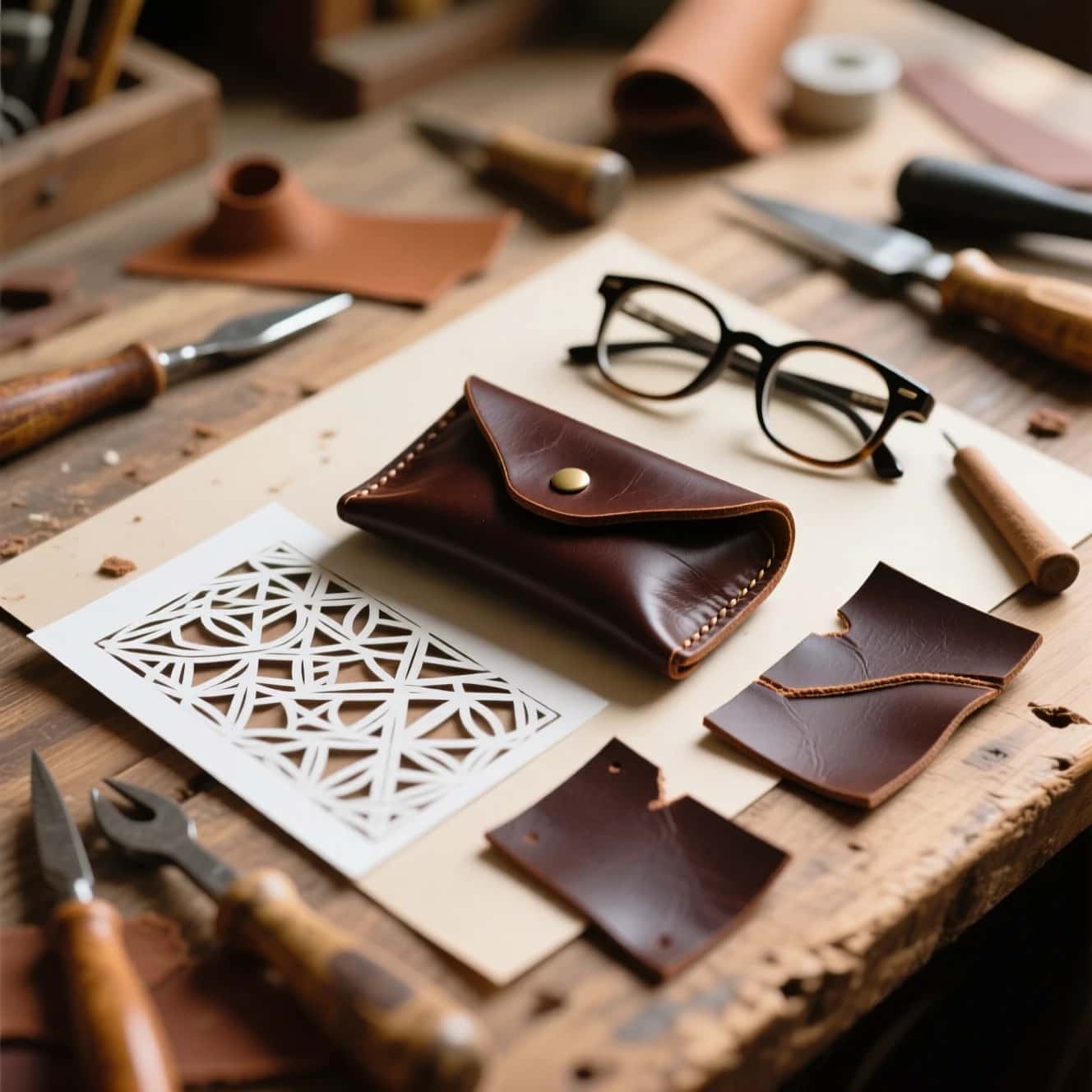 الگو جا عینکی چرم دست دوز