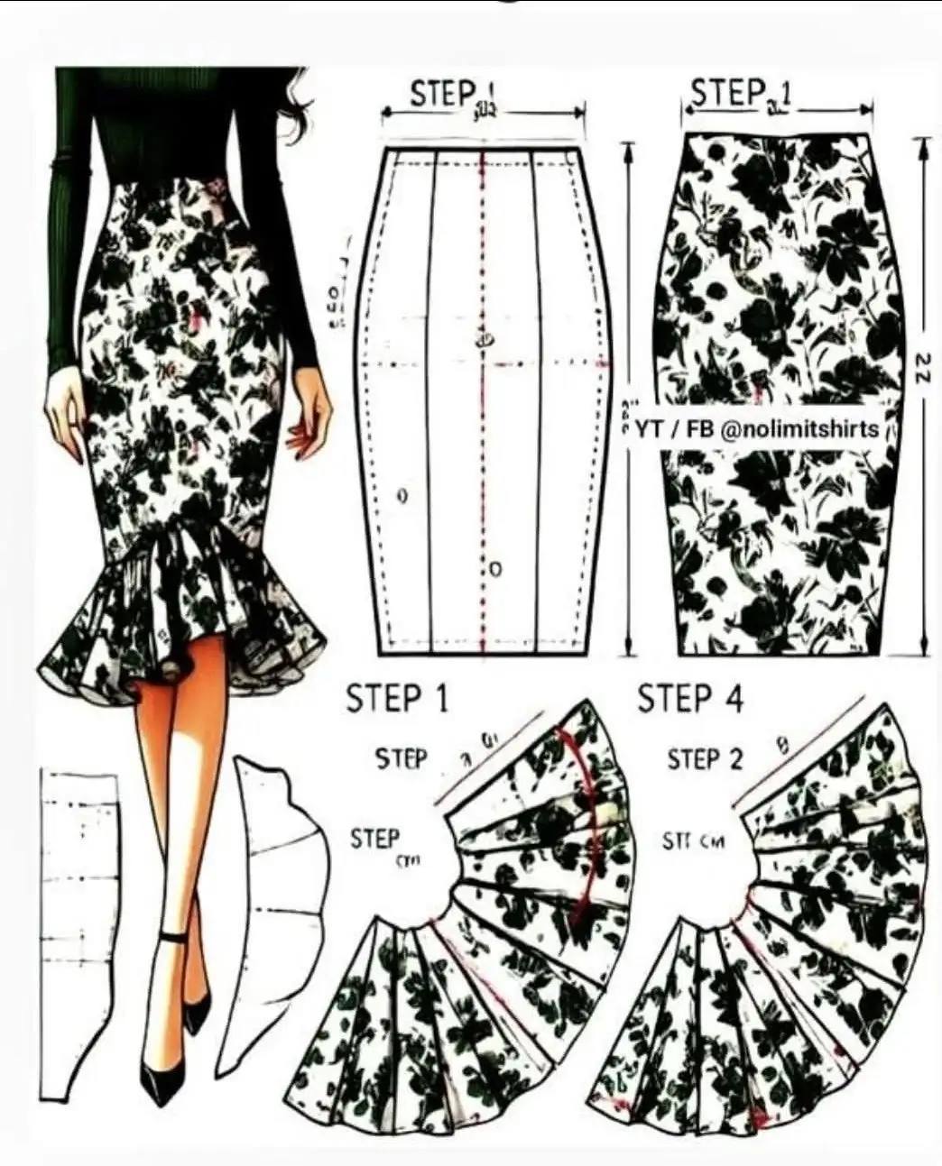 برش دامن کلوش روی پارچه -هنرآموز